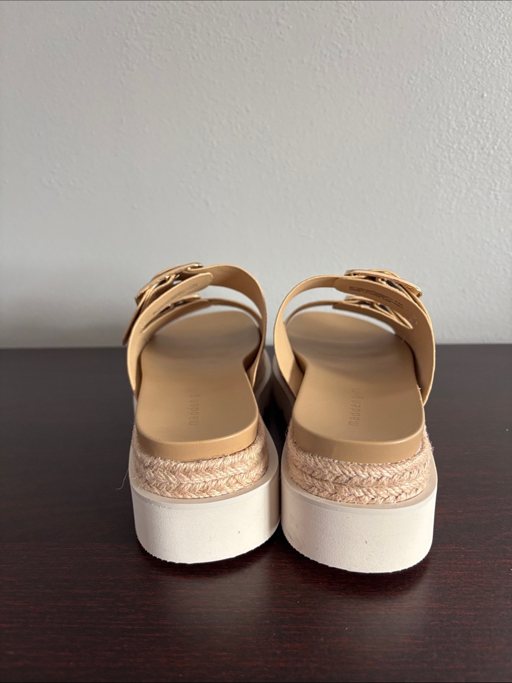 Madden Girl Natural Beige Woven Double-Buckle Platform Mules - Picture 9 of 12